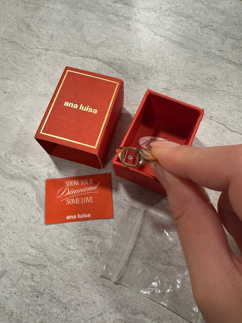 ana luisa Gold Floating Diamond Signet Ring - Picture 7 of 8